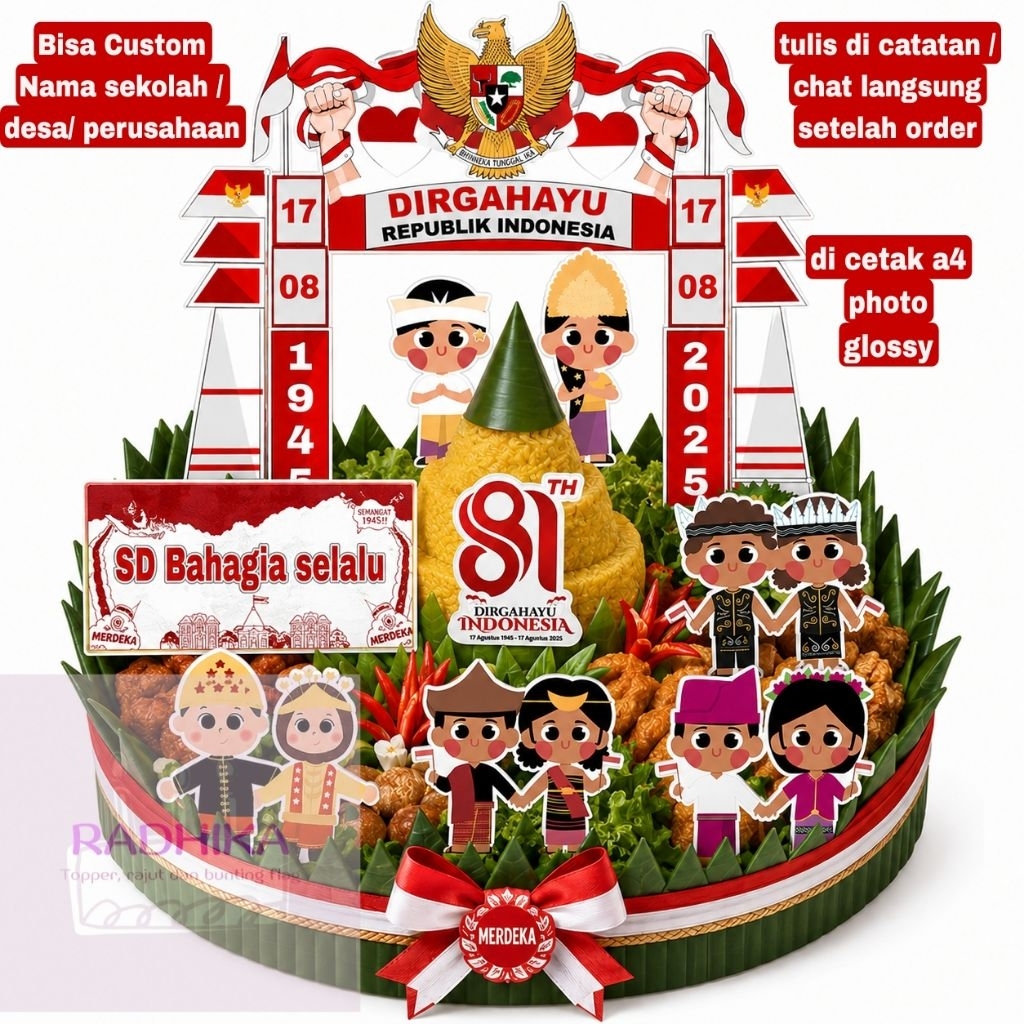 Topper Gapura 17 Agustus Kemerdekaan Tema Anak SD SMP SMA / Hiasan Tumpeng 17 Agustus custom Nama / 