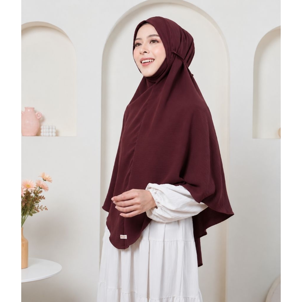 Khimar dagu tali XL bahan cringkle air flow/jilbab khimar dagu tali soft ped XL