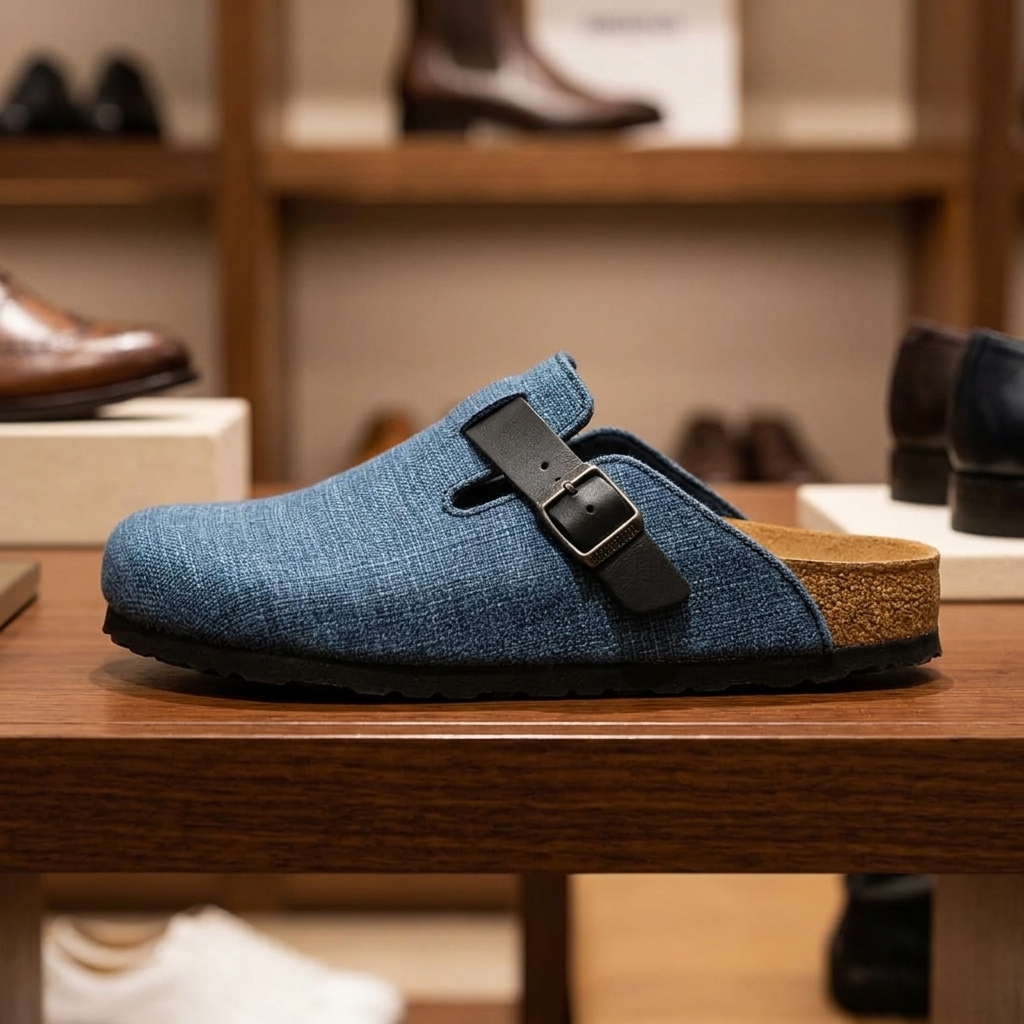Sepatu Sandal Pria Bustong Jeans (Blue Denim) Biru Handmade Ukuran JUMBO BESAR BIG SIZE 44 45 46