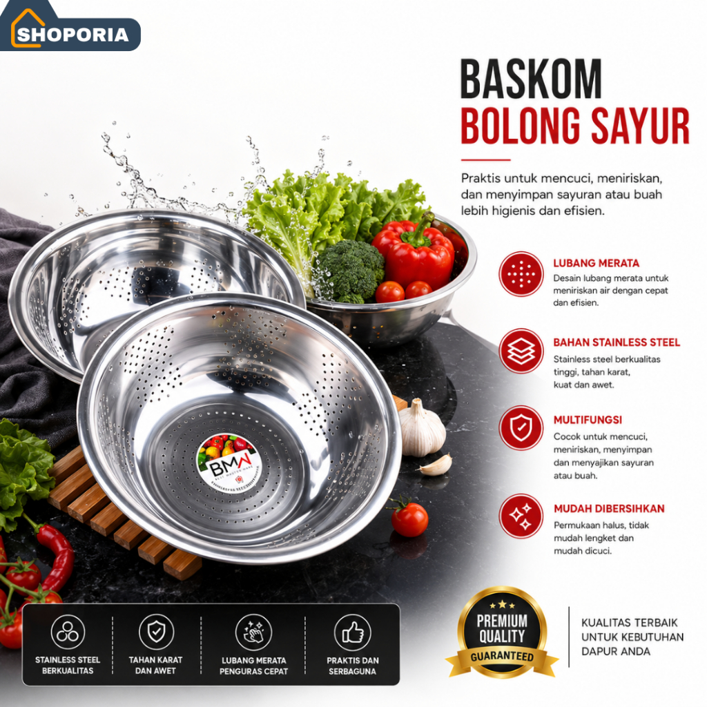 Baskom Bolong Sayur Stainless BMW Baskom Lubang