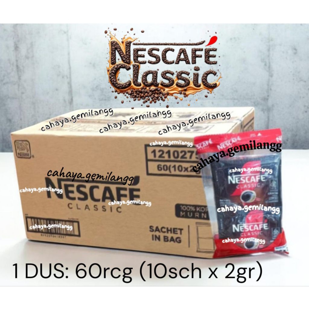 Nescafe CLASSIC 2gr (1DUS: 60rcg x 10pcs) - Kopi Hitam Instan / Nescafe Classic / Americano Sachet /