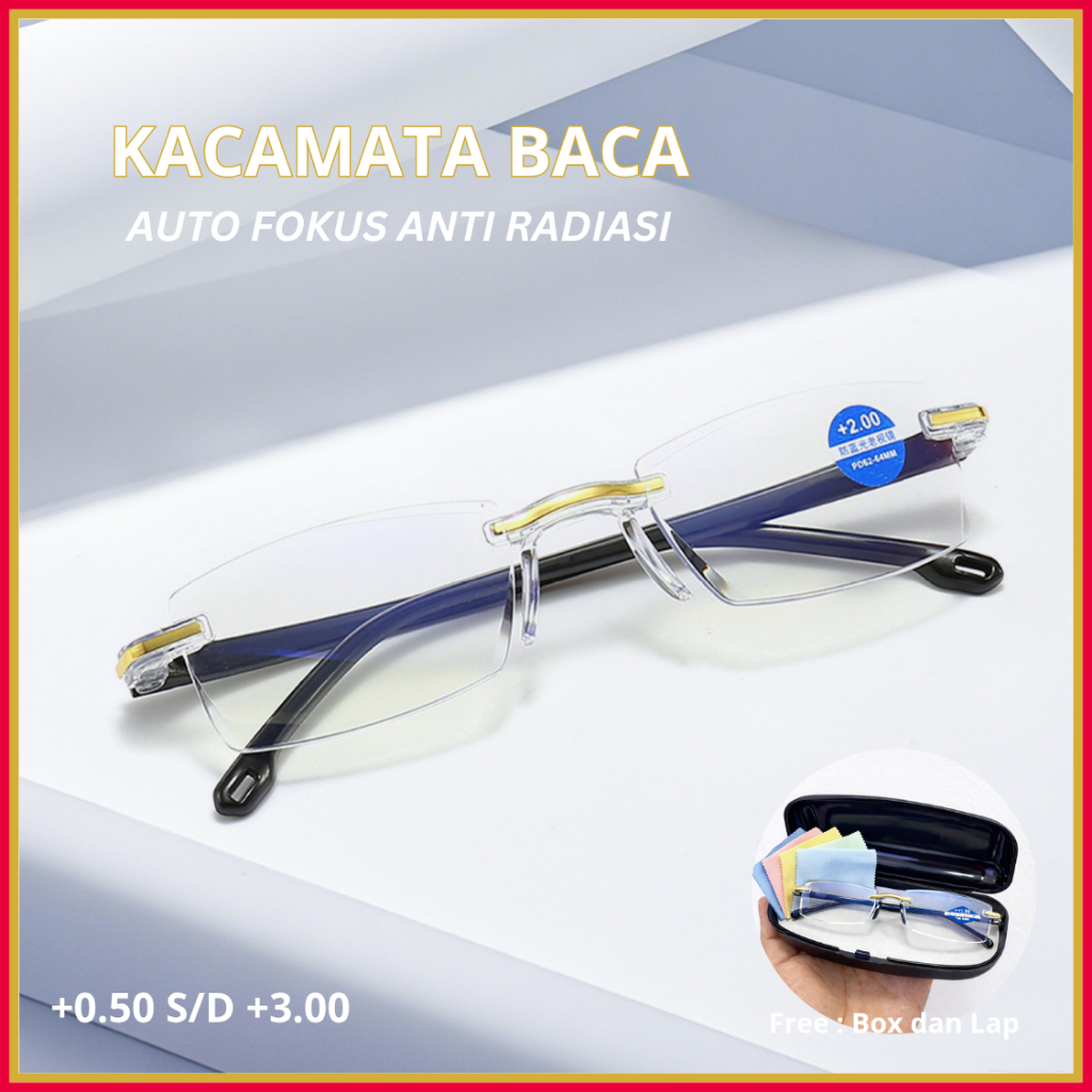 Kacamata Baca Plus Anti Radiasi Blueray Lensa Auto Fokus Kaca mata Wanita Pria Original