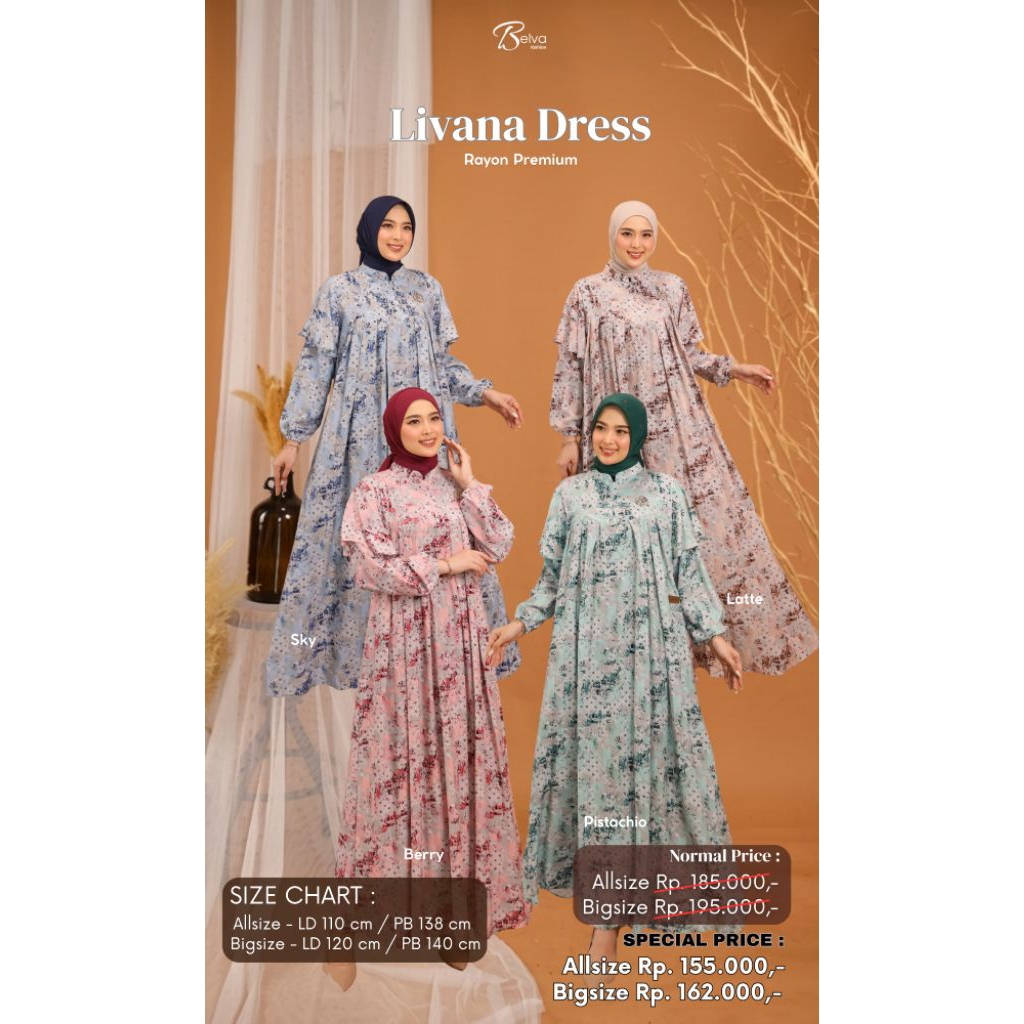 LIVANA BY BELVA FASHION, LIVANA DRESS BY BELVA, GAMIS RAYON PREMIUM BELVA
