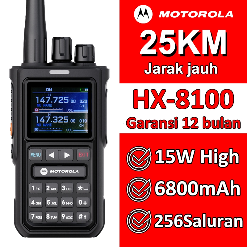 HT Motorola HX-8100 two way radioWalkie talkie jarak jauh 20KM Daya Tinggi15W 256 Saluran Radio FM p