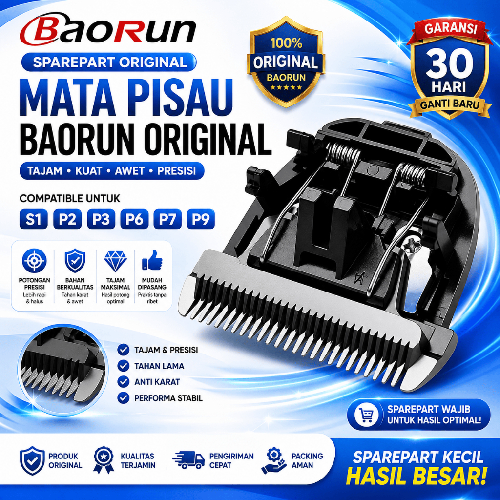 BaoRun P7 - Alat Cukur Listrik Hitam 175x45mm dengan Motor Copper Shaft 8200 rpm