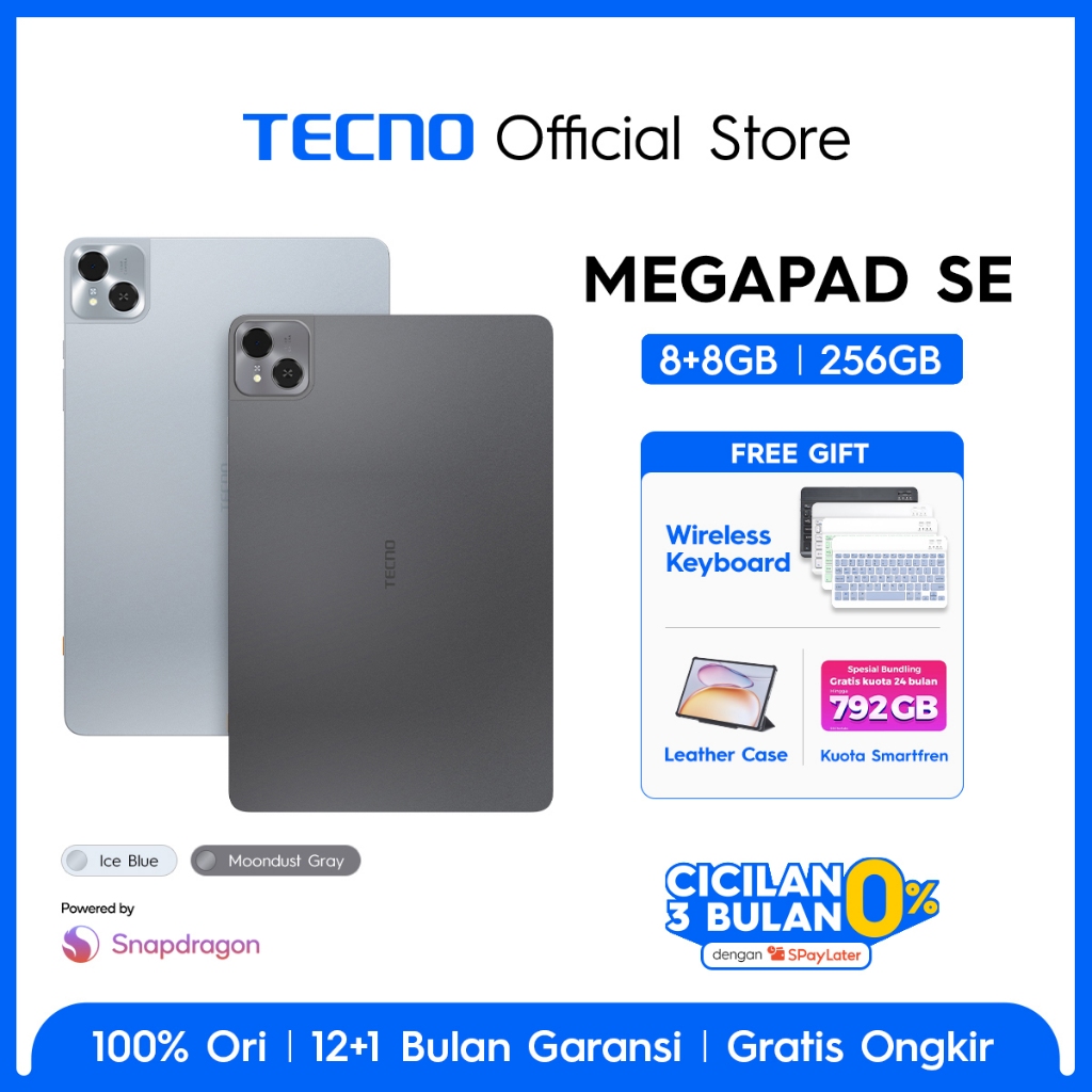 TECNO MEGAPAD SE 8+8GB*256GB, Qualcomm Snapdragon 685, 8000mAh, Hybrid Sim-Card, 11inch Eye Care FHD+, TECNO AI, 4 speaker Dolby Atmos - megapadse