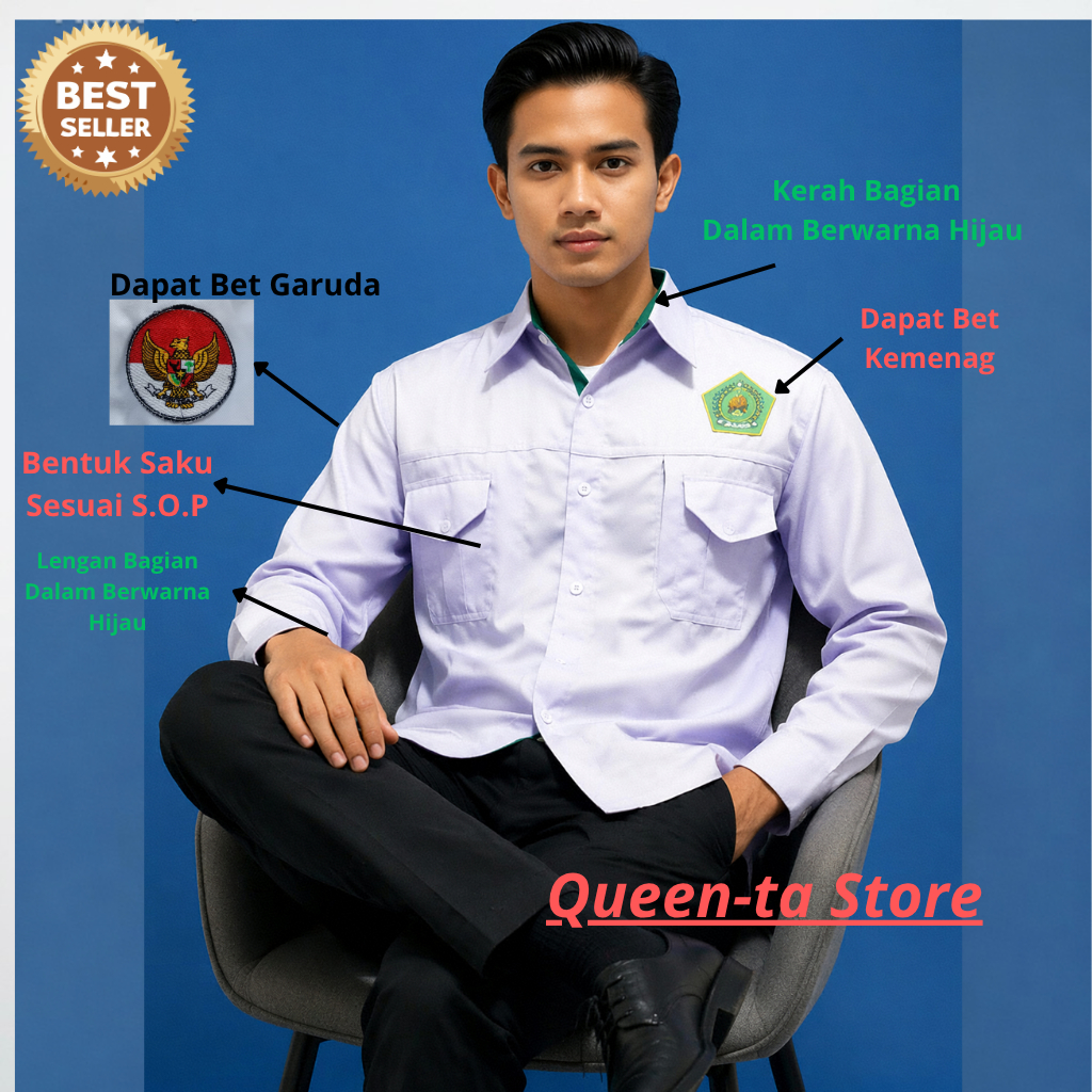 Baju PDH KEMENAG PUTIH Lengan PANJANG / Baju Putih pppk / Seragam putih asn dan pns pria