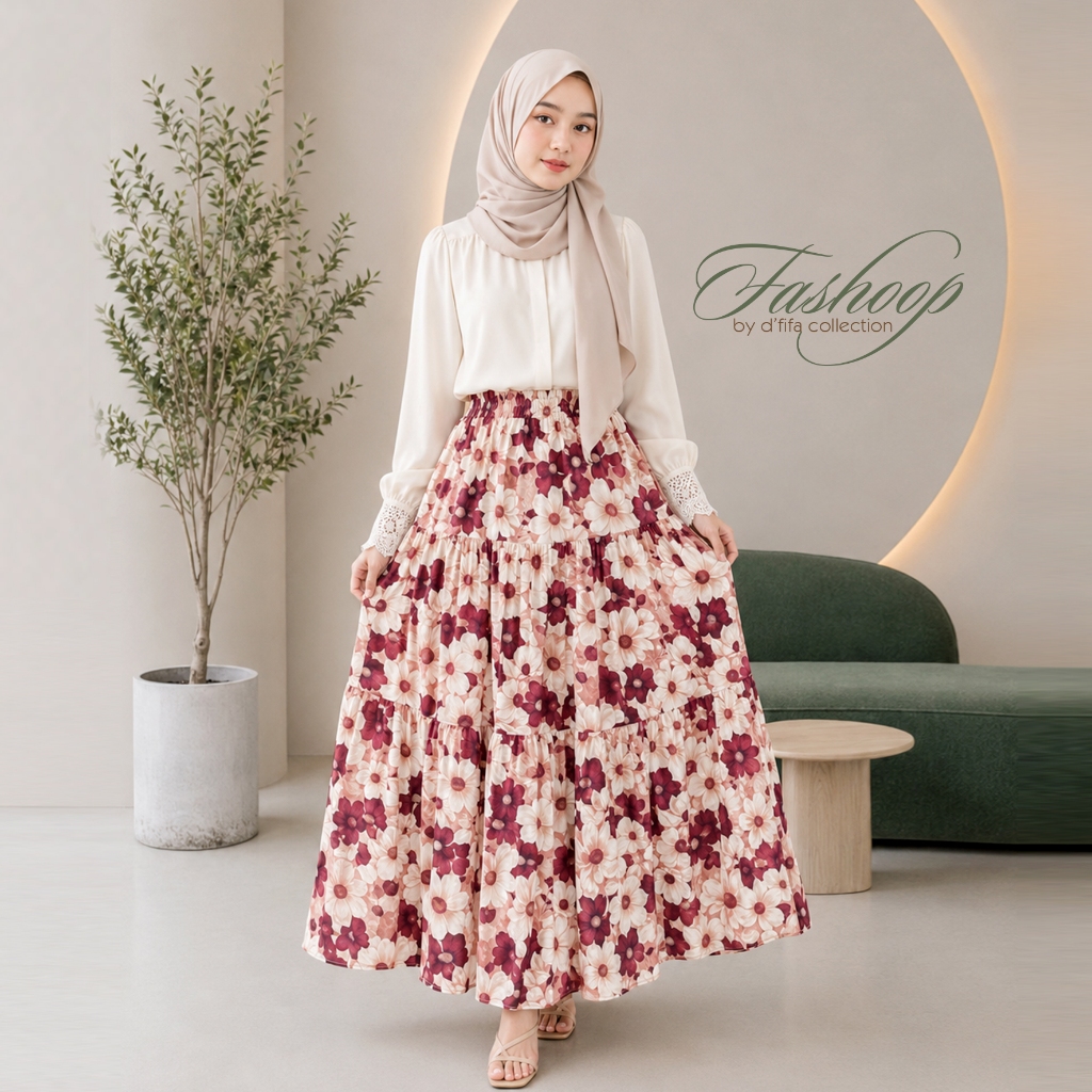 Rok Bunga Floral Premium Maxy Terkini Plisket Pleated Import / Rok Lipit Panjang Motif Bunga