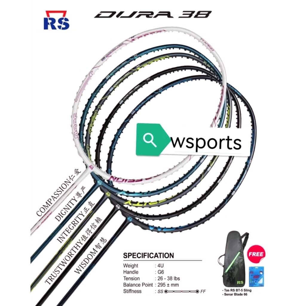 Raket Badminton RS DURA 38 LBS Original