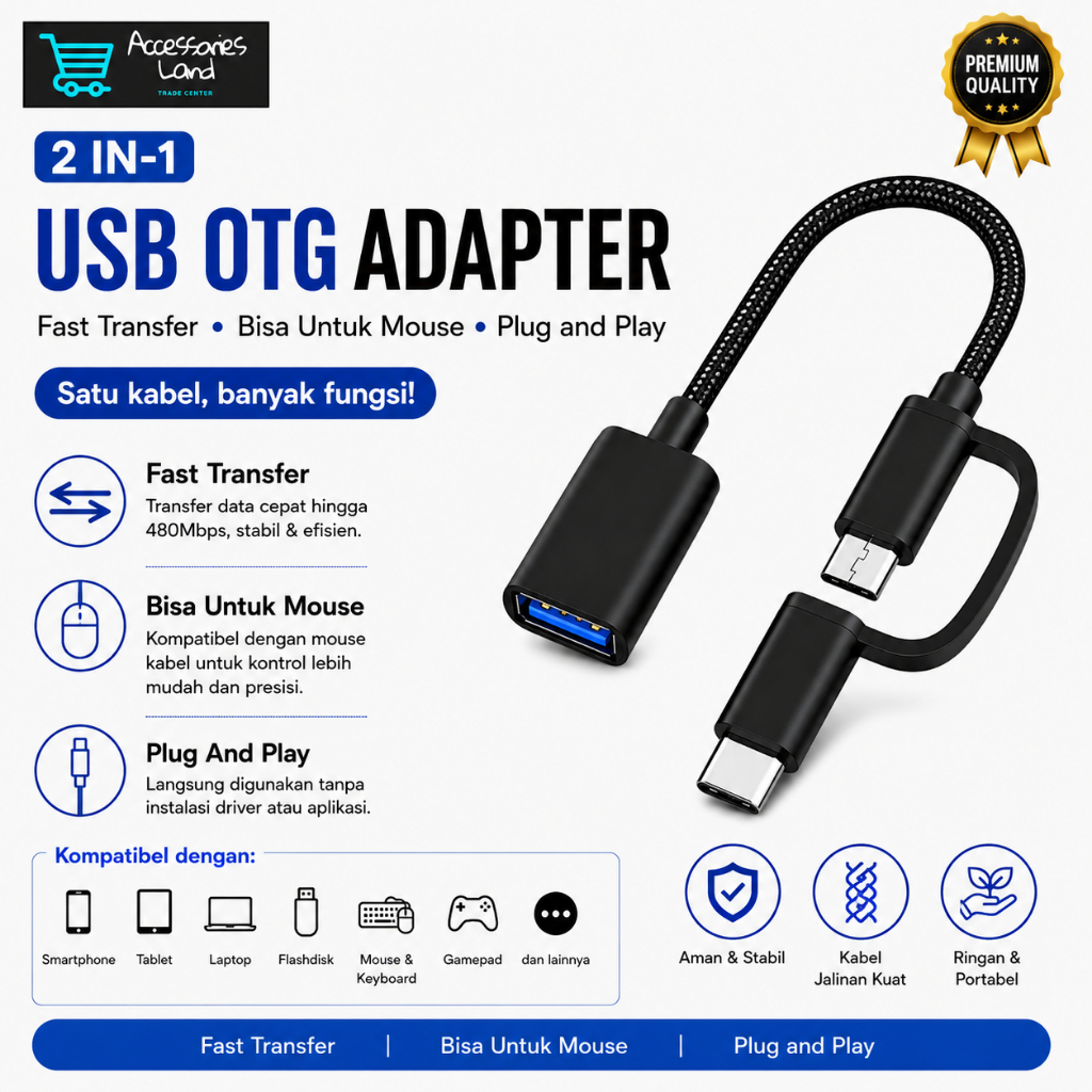 Kabel Data Otg 2IN1 Micro Type C FAST TRANSFER - Mobile Phone OTG Connect kit