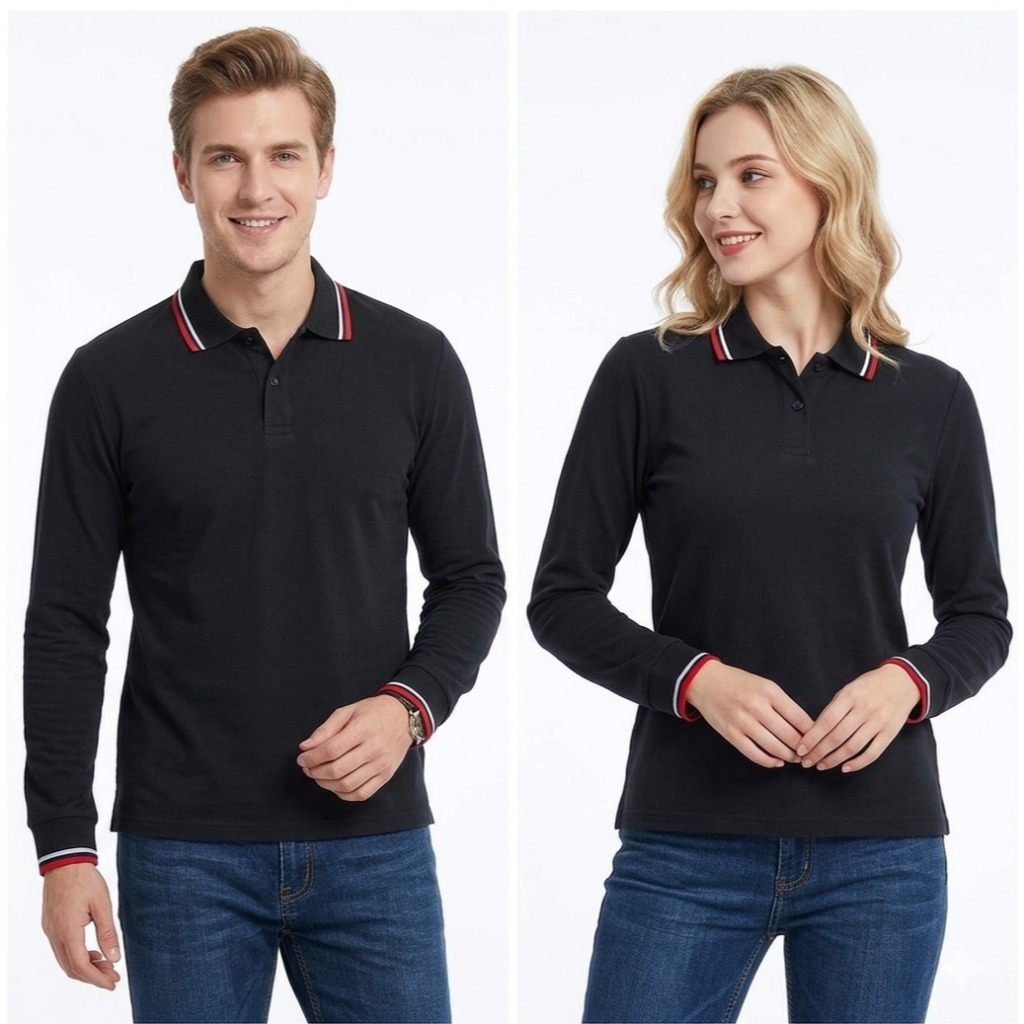 Kaos kerah FO LIST lengan panjang HITAM / kaos kerah seragam premium quality / kaos kerah polos leng