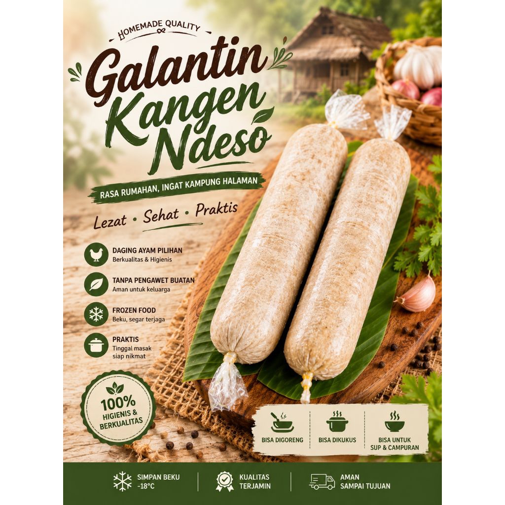 Galantin Ayam Frozen 300gr Kangen Ndeso | Galantin Siap Masak | Lauk Frozen Praktis | Cocok Digoreng