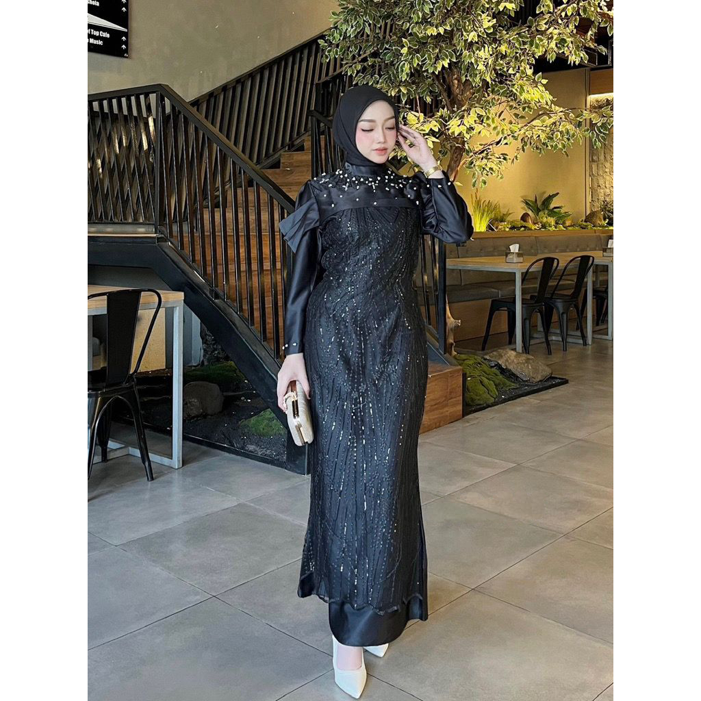 Gamis Brokat Premium Aplikasi Payet Diandra Dress Gamis Pesta Muslimah Mewah