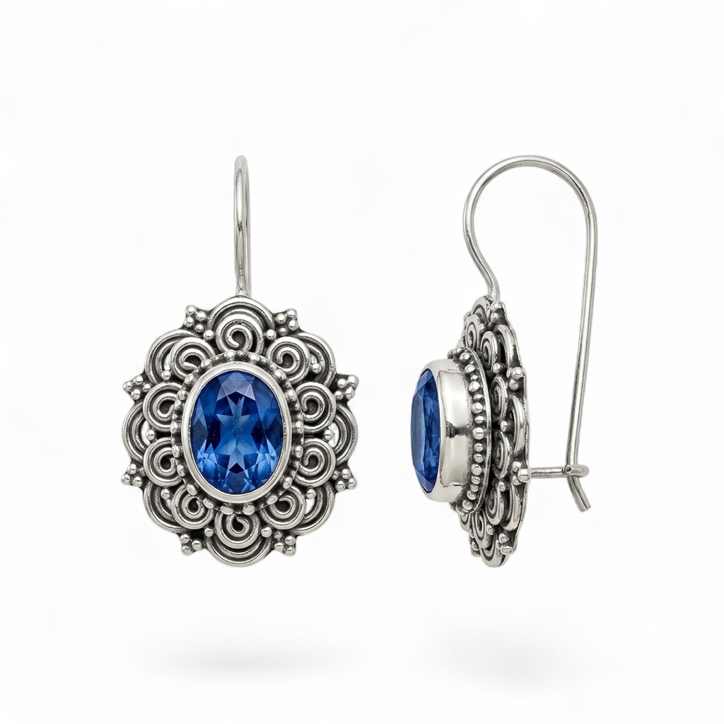 Anting perak 925 dengan permata kyanite | Earring silver 925 with natural kyanite stone | NRAE 064 K