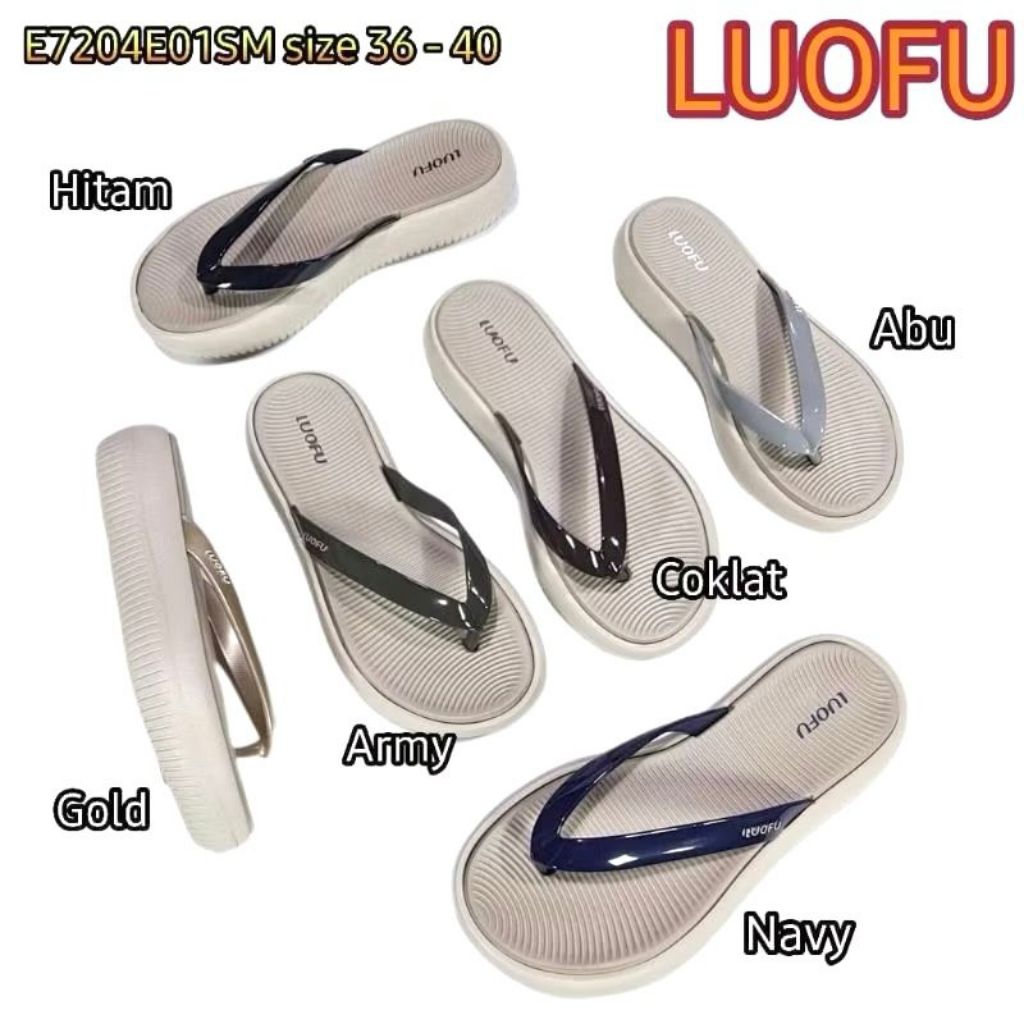 Sandal Wanita Japit Jelly Wedges 7204 Luofu Hitam Hijau Coklat Gold dan Abu 36-40 / Luofu Jepit Jell