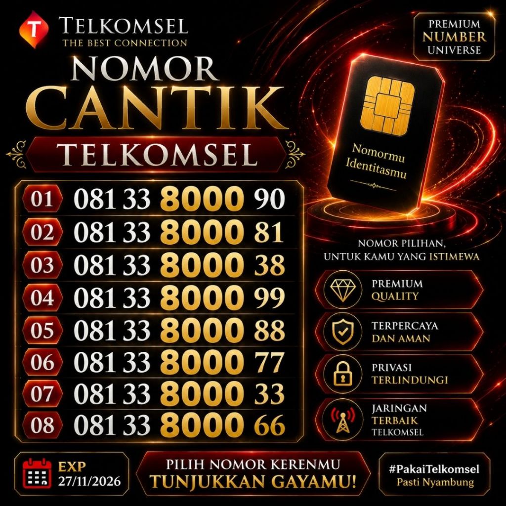Nomor Cantik Telkomsel 11 Digit Seri 081 33 8000 XX Bonus 3gb Harga 135ribu