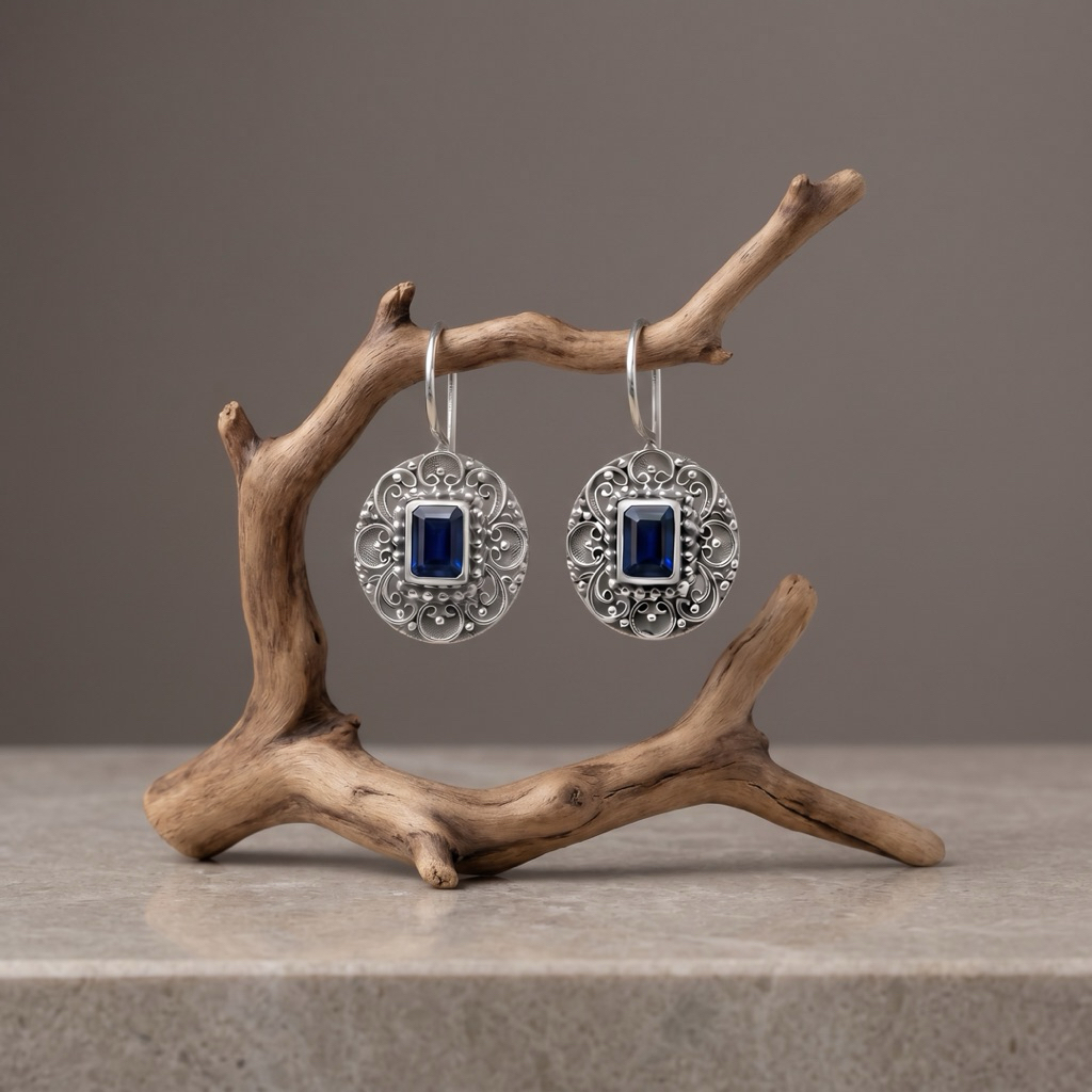 Anting perak 925 dengan permata kyanite | Earring silver 925 with natural kyanite stone | Naryana si