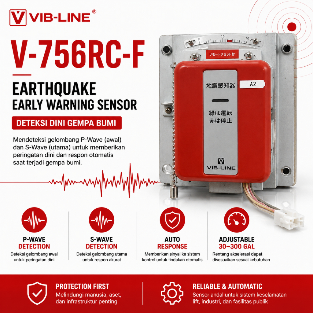 VIB-LINE V-756RC-F Sensor Gempa Bumi Earthquake Early Warning Sensor P-Wave S-Wave Lift Elevator Ind