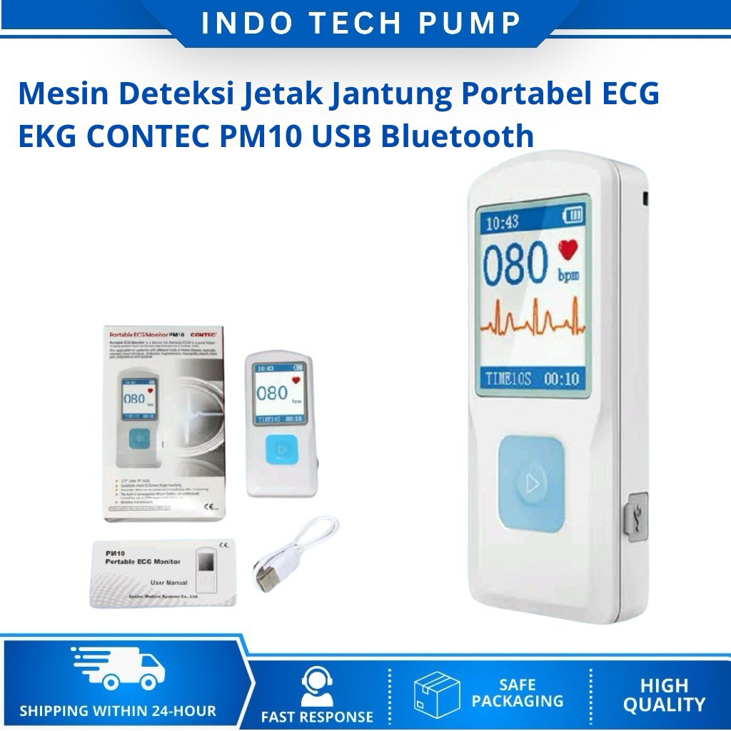 Mesin Deteksi Jetak Jantung Portabel ECG EKG CONTEC PM10 USB Bluetooth