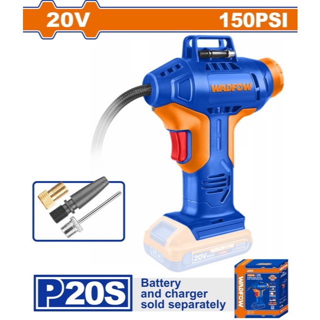 Cordless Mini Air Compressor Inflator 20V WADFOW WLN2520 Pompa Ban Mobil Motor Isi Angin Baterai P20
