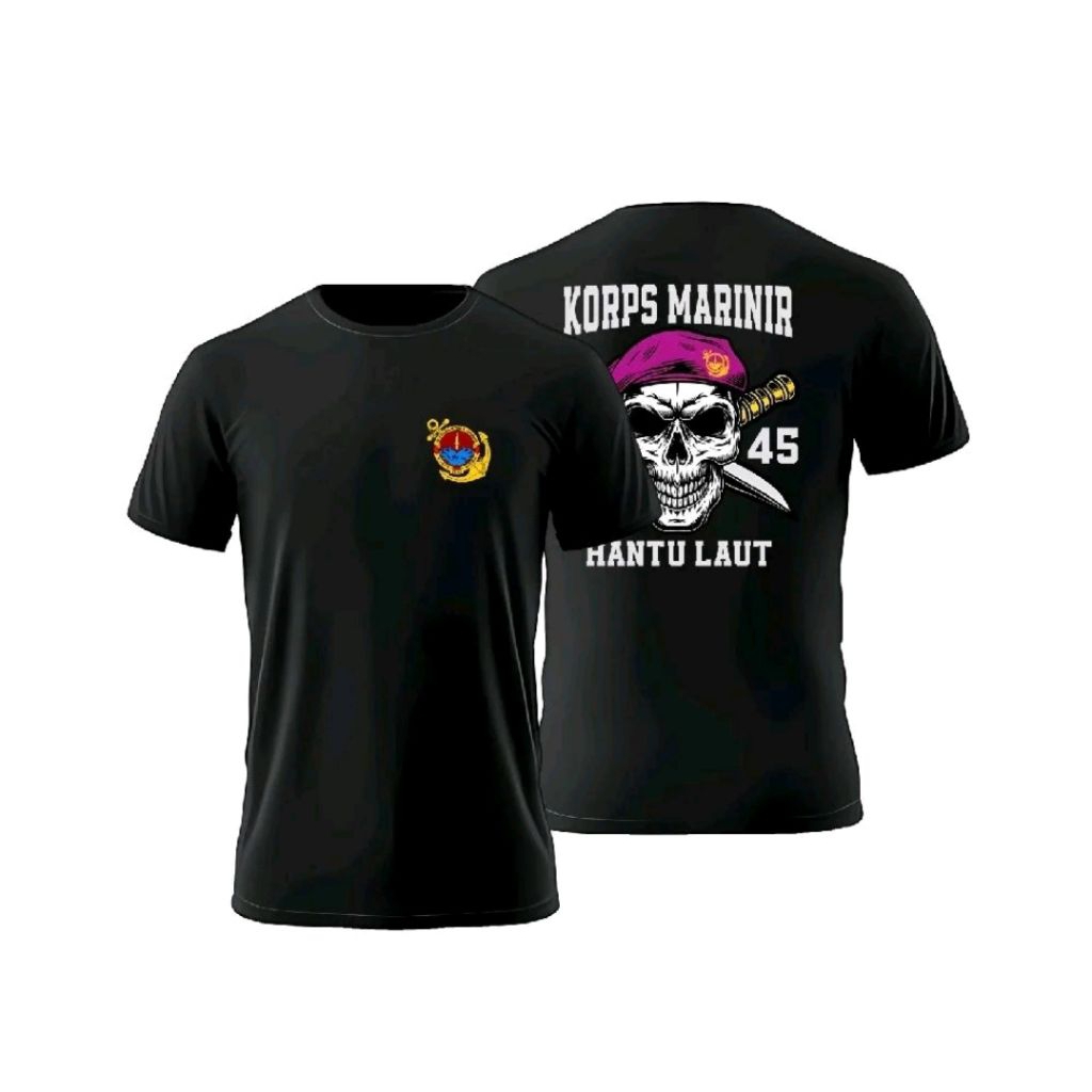 KAOS KORPS MARINIR HANTU LAUT MOTIF TENGKORAK BARET UNGU