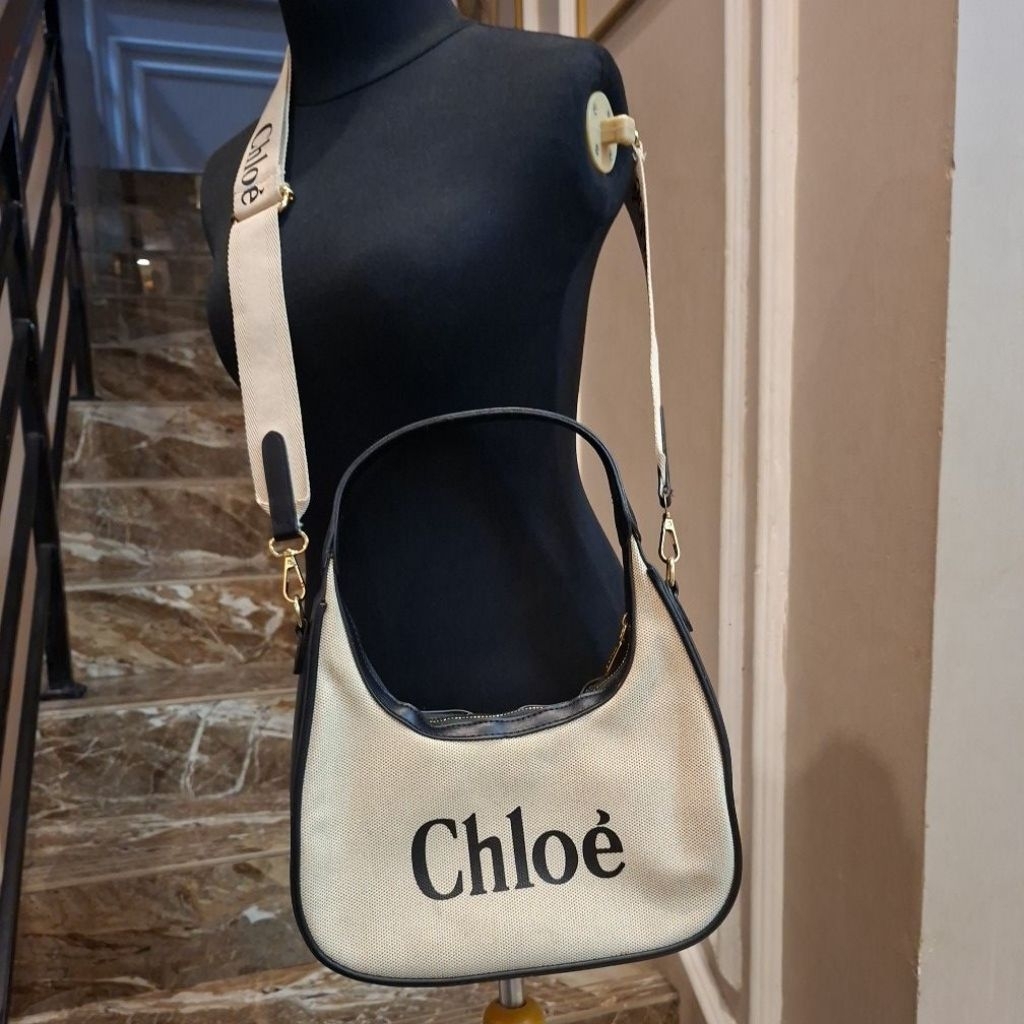 TAS FASHION ALA CHLOE CANVAS SHOULDER & CROSSBODY BAG – CREAM BLACK