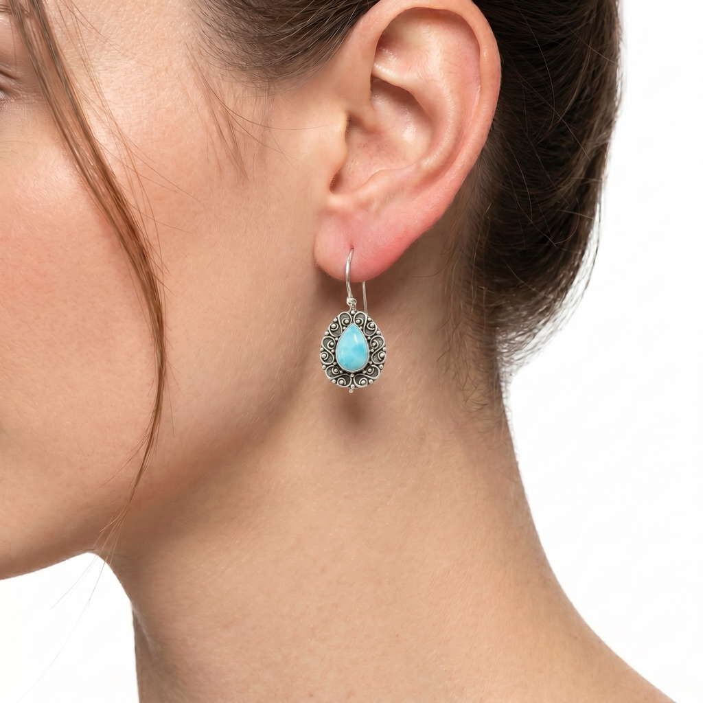 Anting silver 925 dengan permata larimar | Earring silver 925 with natural larimar stone | Naryana s