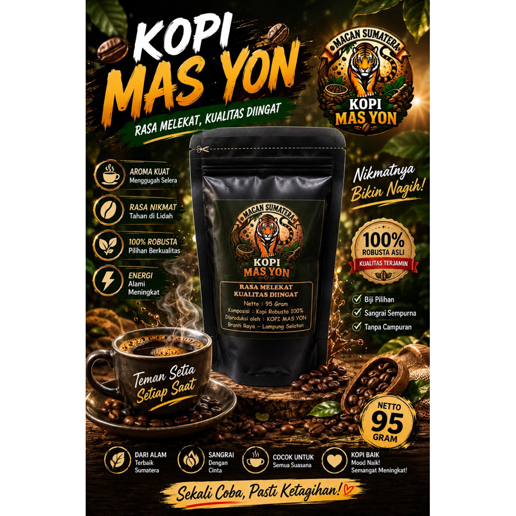 Kopi Robusta 100% asli Lampung kopi mas yono macan sumatera