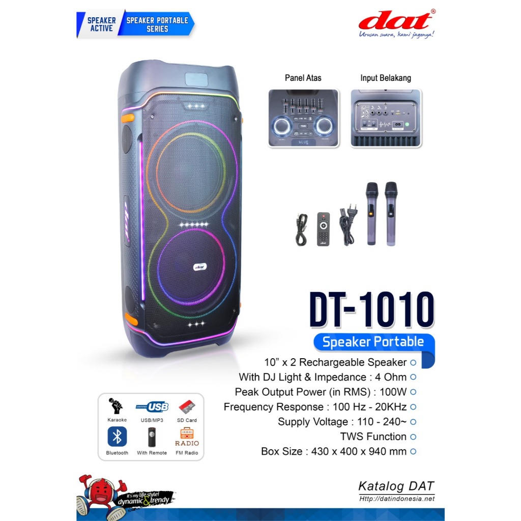 Speaker Party Karaoke Dat DT 1010 Free 2 Mic Wireless