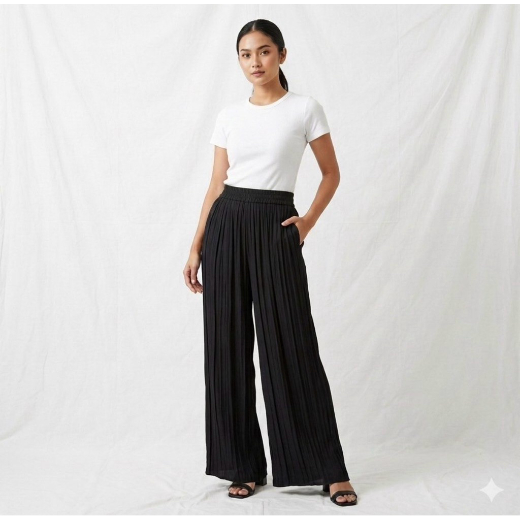 ZARA Flowy Pleated Trousers - Kulot Plisket Premium Hitam Original