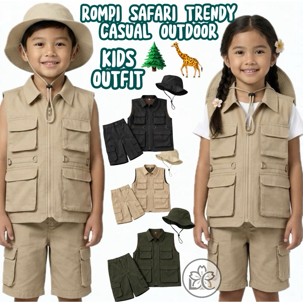 Setelan Rompi Safari Anak Ada Kerah Casual Trendy|Rompi Safari Outfit Kids Safari Zoo