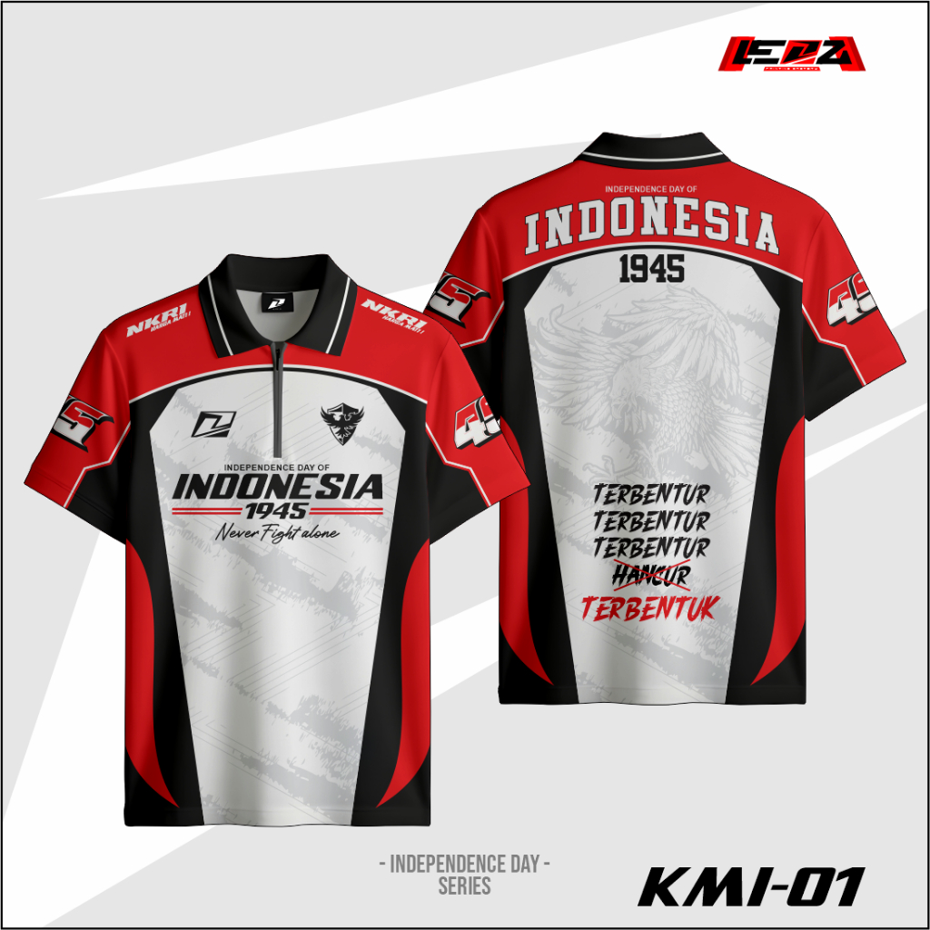 Baju Agustusan Kerah Zipper Independence Day 1945 Jersey Kemerdekaan Indonesia Nineteen Forty Five F