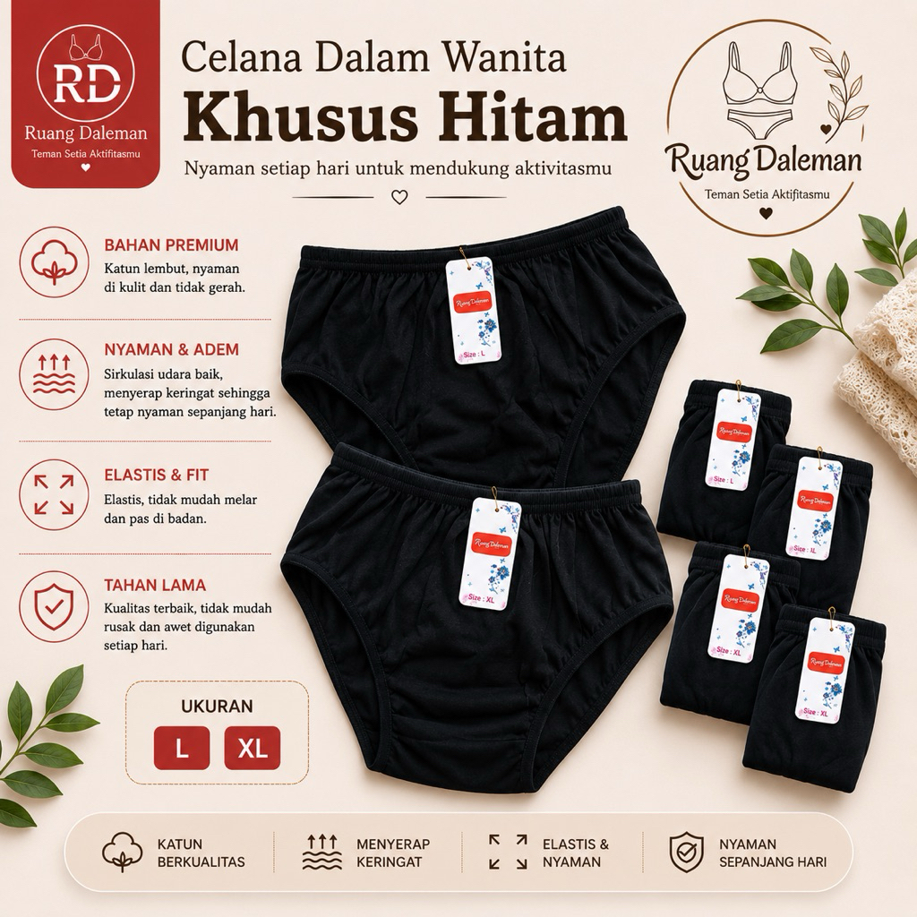 (3PCS) CELANA DALAM KHUSUS HITAM,CD CEWEK HITAM,CELANA DALAM WANITA HITAM,CD wanita warna hitam