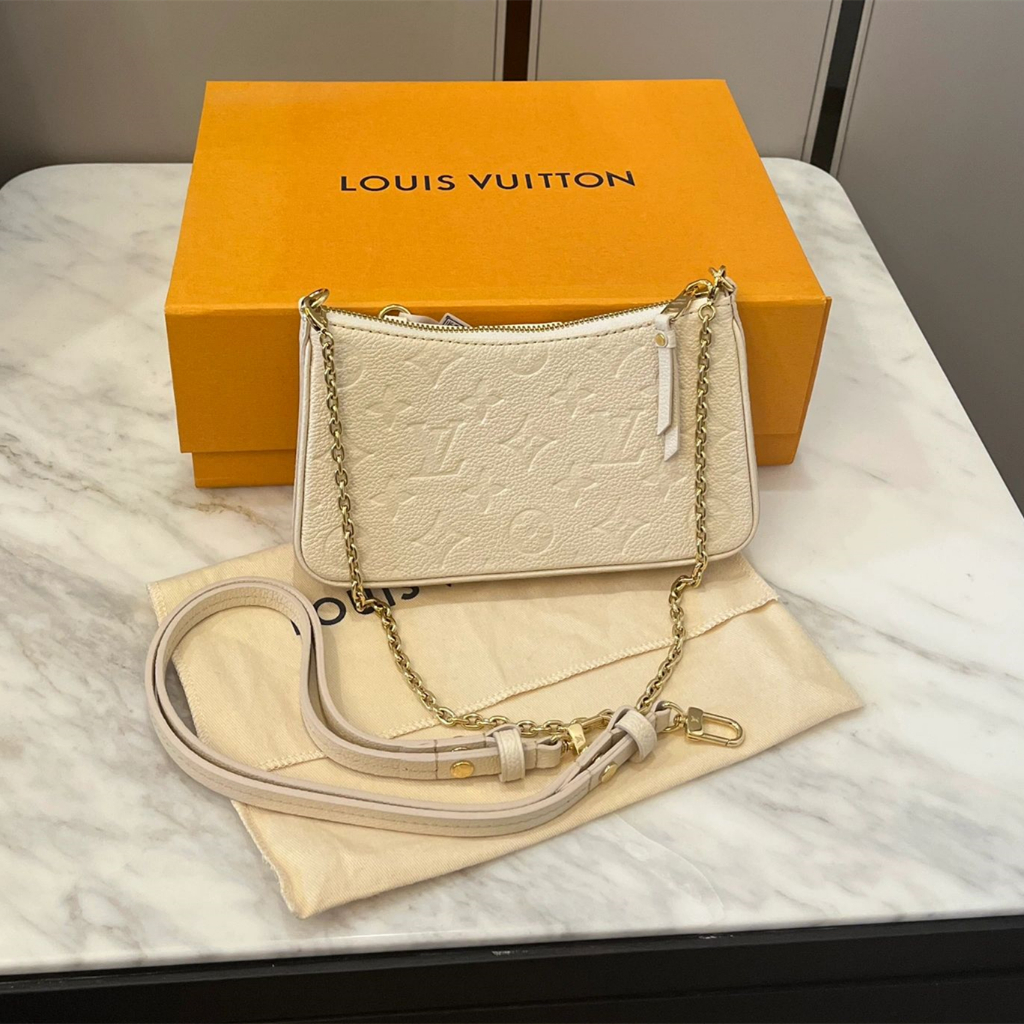 LV Easy Pouch On Strap Tas ketiak M81066 Putih Krim Kulit Sapi Bermotif Wanita Tas Selempang Tas Sil
