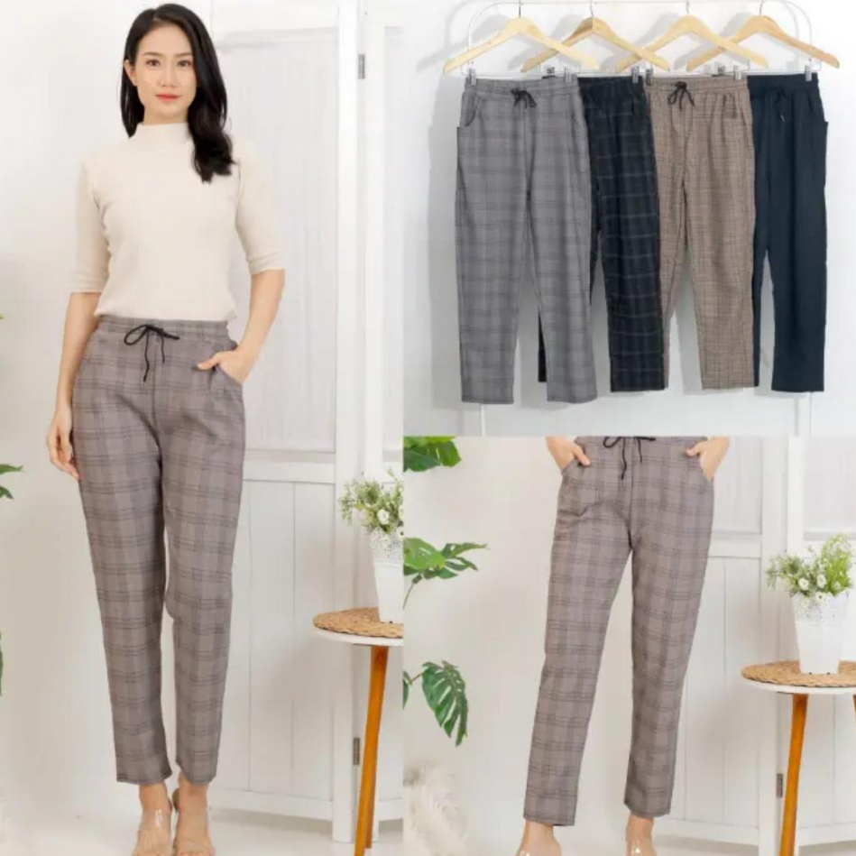 GROSIRHIJABKU Celana Tartan Kotak / Baggy Pants Import Jumbo Motif Kotak / Celana Panjang Wanita Mot
