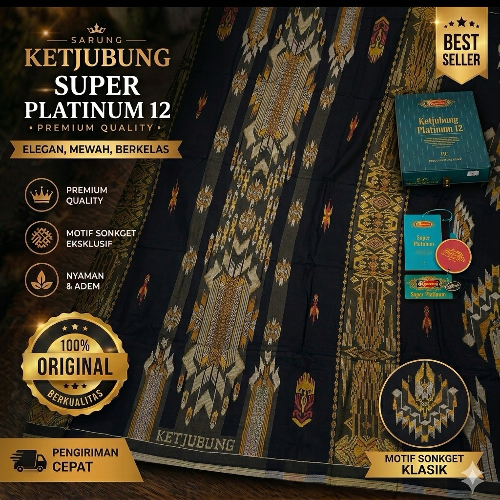 SARUNG TENUN KETJUBUNG SUPER PLATINUM ARDAN EXCLUSIVE JACQUARD GUNUNG SONGKET ORIGINAL SGE GSE  KWG 