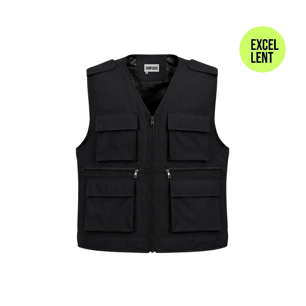 Manmayer Rompi Multifungsi Hitam Vest Cargo Casual & Stylish Unisex - Vest Cargo Simple