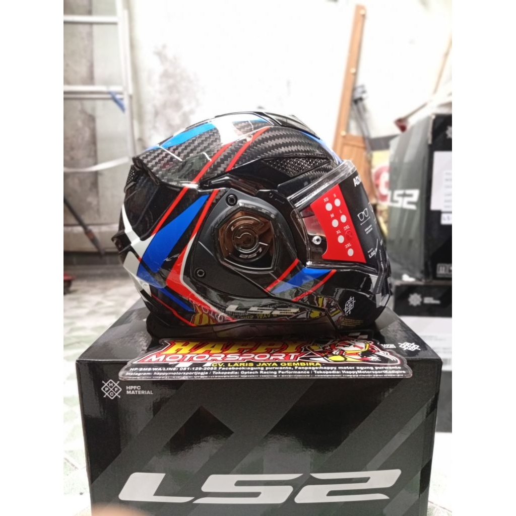 Helm Modular LS2 FF901 ADVANT X Carbon Future 2 Gloss White Blue Dual Visor Original