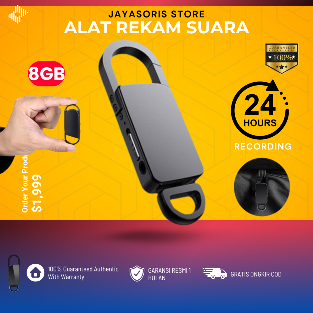 Perekam Suara Mini Tersembunyi Voice Recorder Mini Youtuber Digital Vlog 8GB Mp3 Player JS46