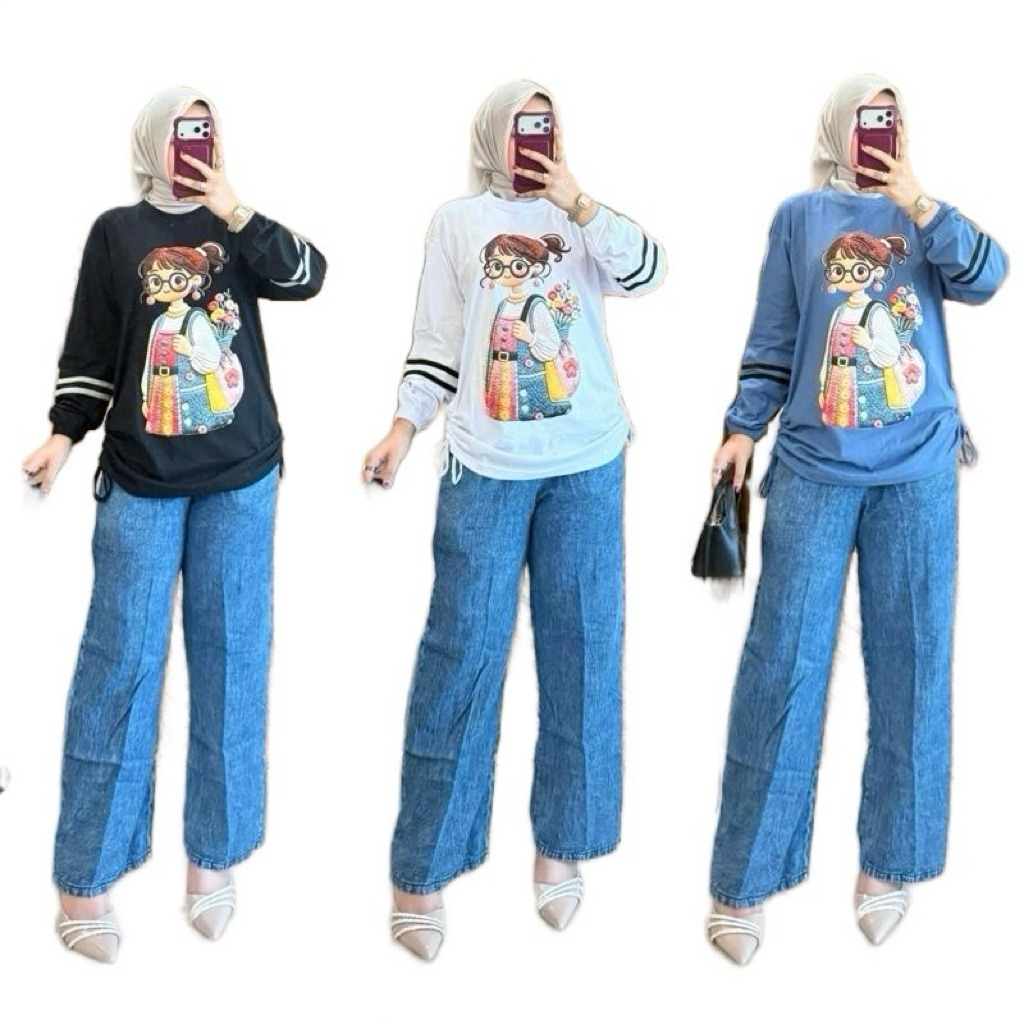 set celana kulot jeans mix kaos combad24s boneka / 23 / valo by jevani