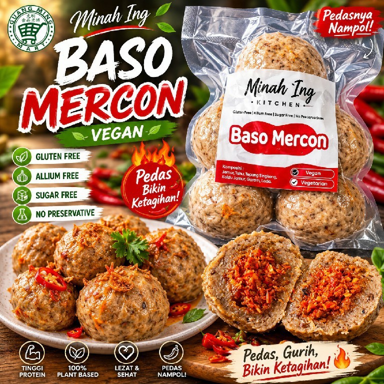 Minah Ing Baso Mercon isi 5 Jumbo Vegan / Vegan Spicy Meatball