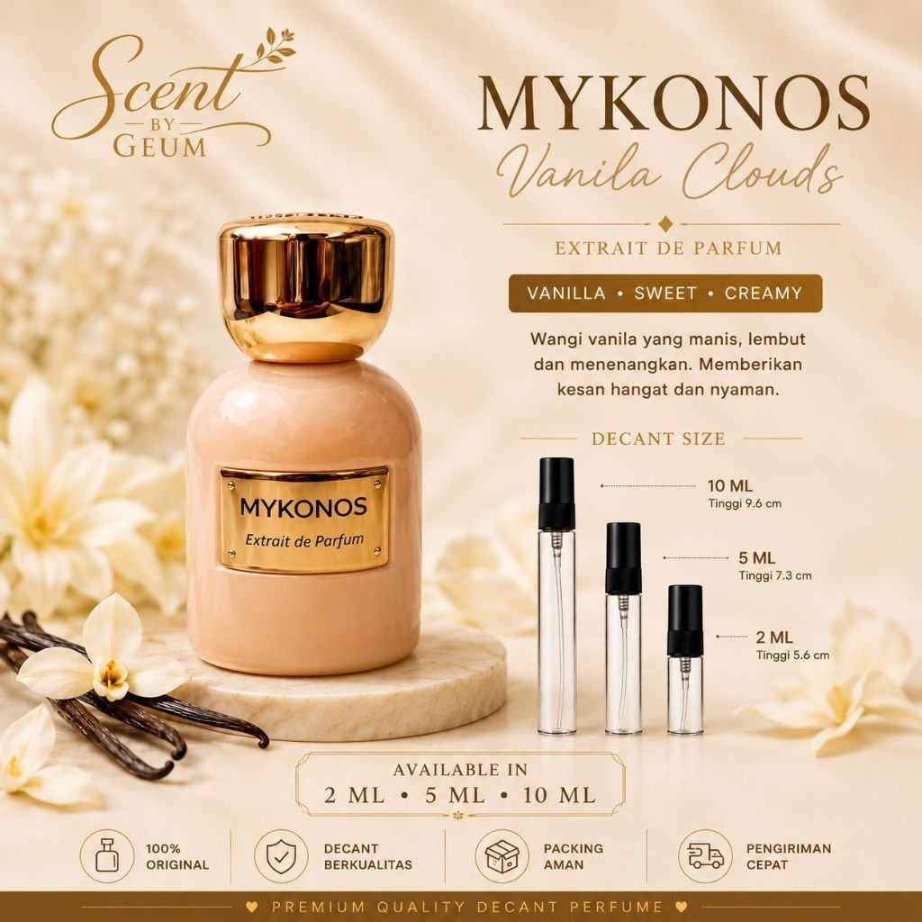 Decant/Tester Parfum Mykonos Vanila Clouds Decant 100% Original 2ml 5 ml 10ml/Parfum Wanita Vanila S