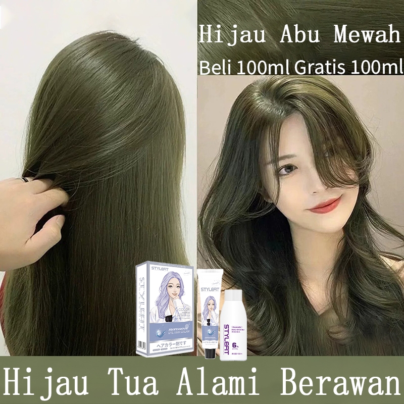 Cat Rambut Hijau Abu Ash Green 200ml Tanpa Ammonia Tidak Perlu Bleach Warna Tahan Lama Menutup Uban 