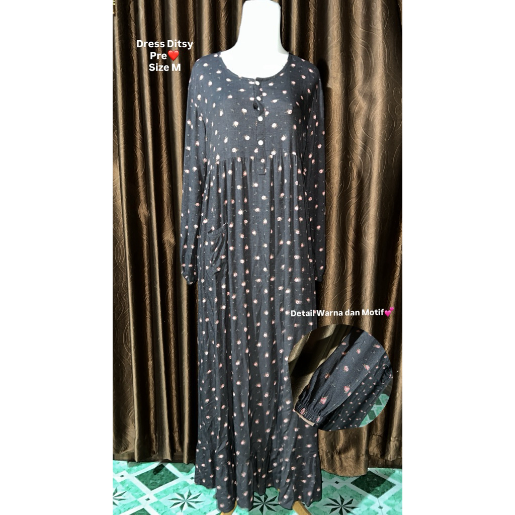 Dress Ditsy Preloved Warna Abu Tua Size M