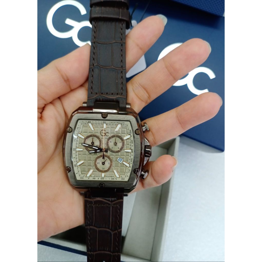 Guess Collection Gc Y8300 Jam Tangan Pria Original Swiss Movement Chronograph Bentuk Kotak Tonneau L