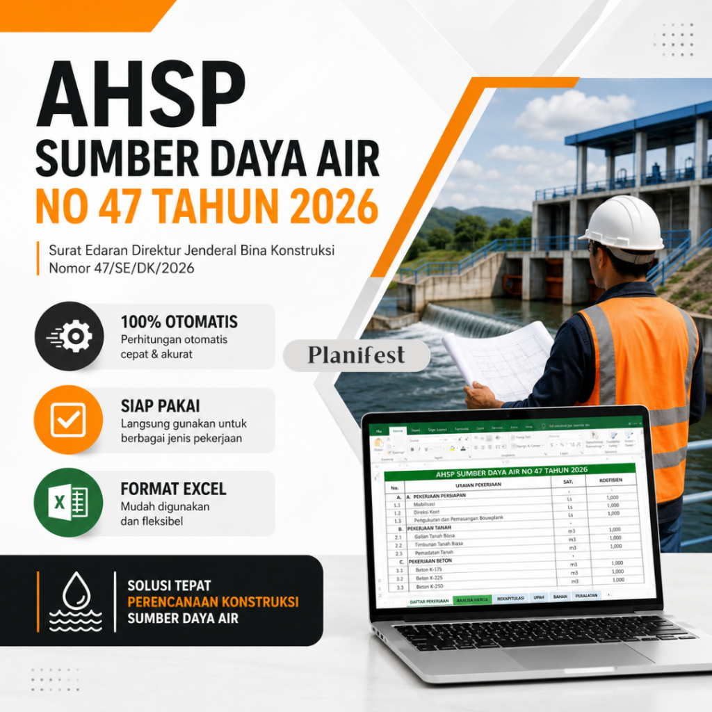 AHSP SDA 2026 Excel Otomatis Hitung RAB Proyek Sesuai SE Dirjen Bina Konstruksi 47/SE/DK/2026