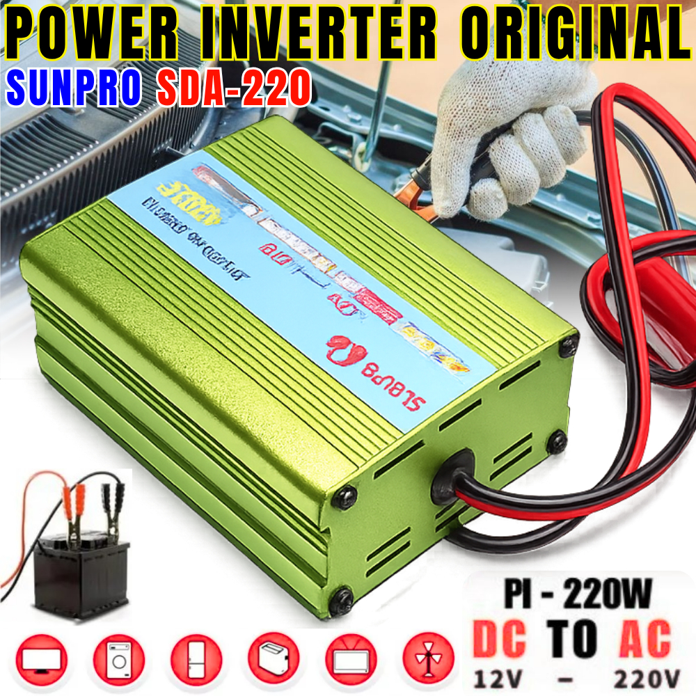 Terbaru Power Inverter Sunpro Sda-220w Dc To Ac | Sunpro 220 Watt Dc To Ac 12v 220v High Performance