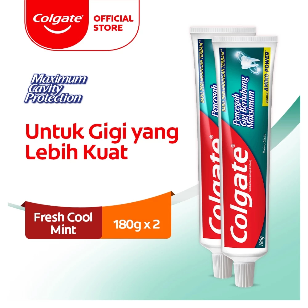 Colgate Maximum Cavity Protection Fresh Cool Mint Toothpaste 180g - Pasta Gigi (2pcs)