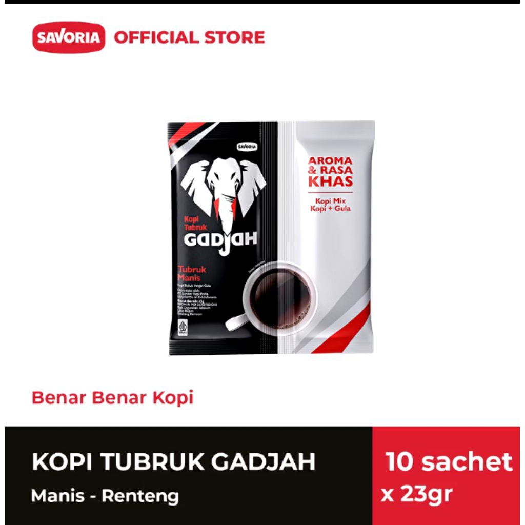 Kopi Tubruk Gadjah Gula Terpisah - Bubuk Kopi Hitam + Gula Terpisah 10 Sachet x 23gr