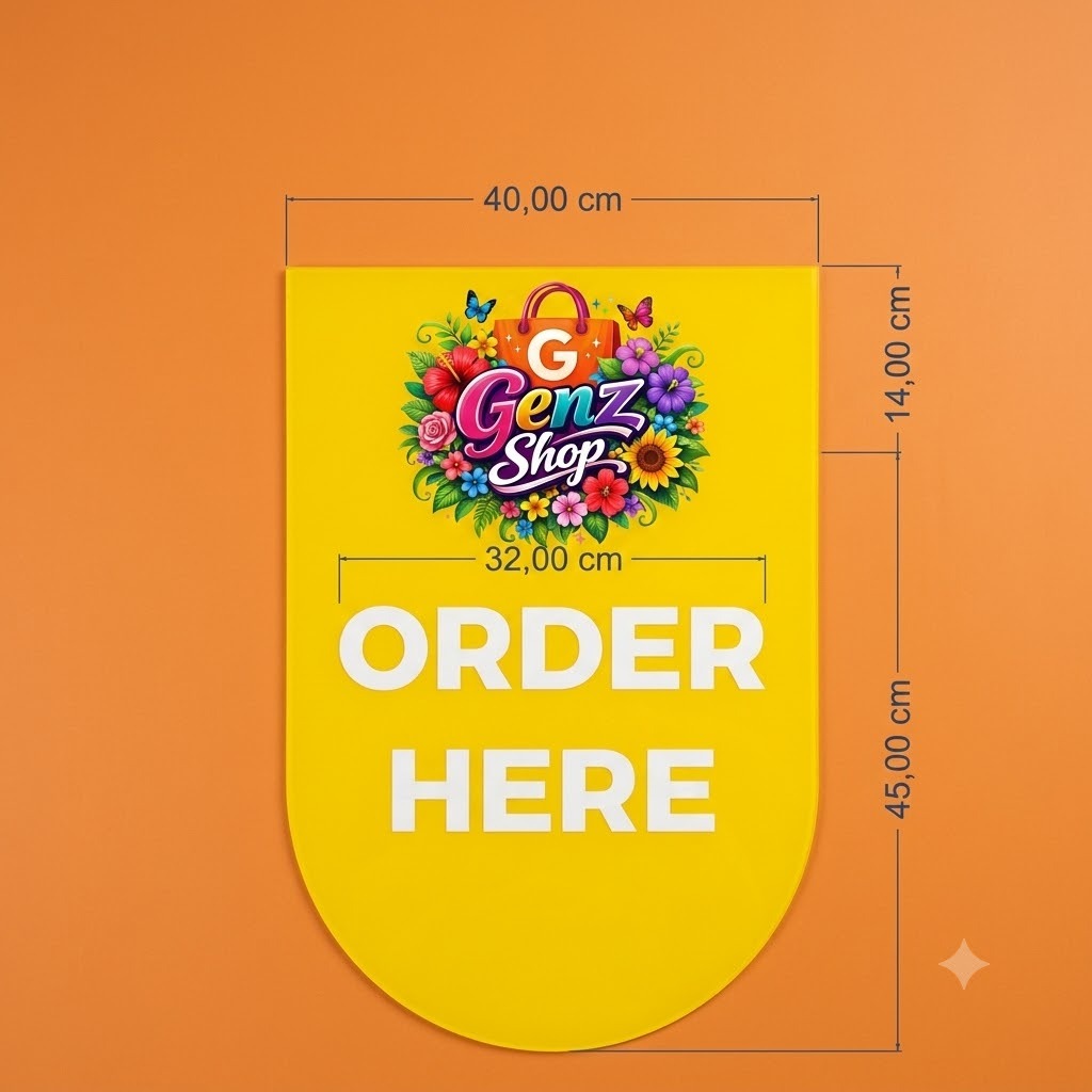Sign Order Here Meja | Papan Tulisan Order Here Cafe Restoran Booth Kasir Penunjuk Tempat Pesan